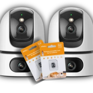 Kit 2 Cámaras IP WiFi IMOU Ranger Dual 5MP – Vigilancia 360° Pan/Tilt, Visión Nocturna 15m, Detección Humana/Pets, Audio Bidireccional, ONVIF, con 2 MicroSD Samsung 64GB Originales