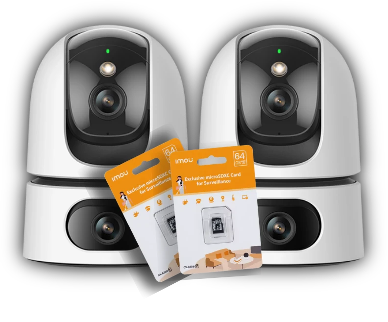 Kit 2 Cámaras IP WiFi IMOU Ranger Dual 5MP – Vigilancia 360° Pan/Tilt, Visión Nocturna 15m, Detección Humana/Pets, Audio Bidireccional, ONVIF, con 2 MicroSD Samsung 64GB Originales